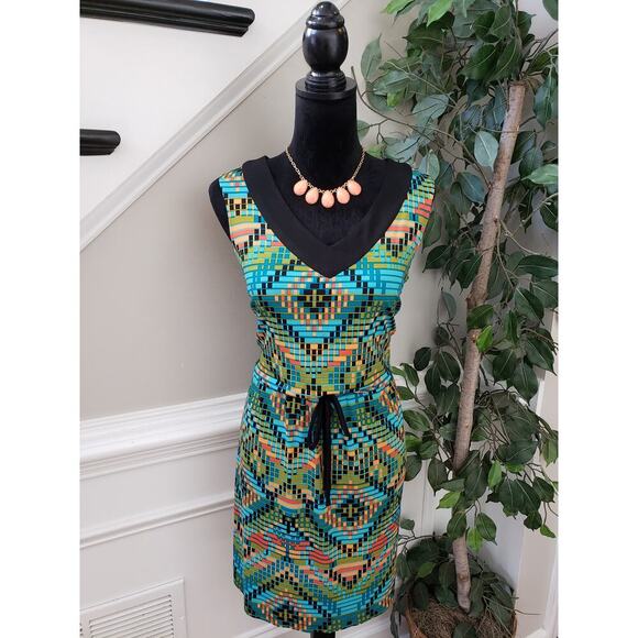 Emma & Michele A Line Dress Womens Medium Multicolor Sleeveless V-Neck Stretch - Picture 1 of 11